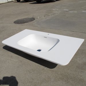 Fregadero personalizado diseño moderno blanco mate superficie sólida piedra <span class=keywords><strong>resina</strong></span> <span class=keywords><strong>lavabo</strong></span> encimera <span class=keywords><strong>lavabo</strong></span> para Baño - Product Image 3