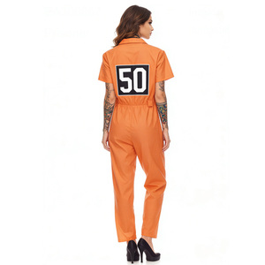 Costume <span class=keywords><strong>de</strong></span> couple <span class=keywords><strong>de</strong></span> prisonniers adultes, combinaison orange <span class=keywords><strong>de</strong></span> détenu pour fête d'Halloween, cosplay - Product Image 3