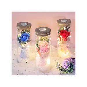 Custom Romantic Wedding Souvenirs Immortal Dried Soap Roses Glass Cover Easter Box Decoration Gift Box Eternal Preserved Flower