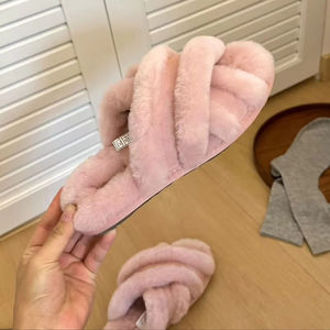 Pantuflas de Lana para Mujer, Diseño Personalizado, Cálidas y Suaves, Suela de Goma, Altura al Tobillo, Planas, Cruzadas, Pantuflas de Interior, Zapatos Casuales - Product Image 1