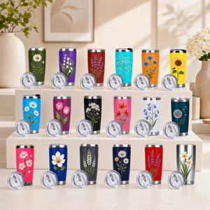 Vaso Térmico Personalizado con Diseño de Flores/Logotipo, Acero Inoxidable 18/8, Aislamiento al Vacío, Tapa Transparente, Pajita Reutilizable, Mantiene la Temperatura de 6 a 12 Horas - Product Image 1