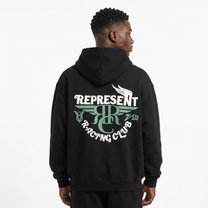 Sudadera con Capucha Negra para Hombre Represent Racing Club, Corte Regular, Algodón French Terry, Estampado Trasero, Ropa Casual de Otoño - Product Image 1