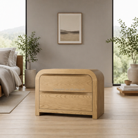 Table de chevet élégante en chêne courbé, table de chevet minimaliste à 2 tiroirs, armoire latérale en bois de style Japandi de luxe pour suite parentale