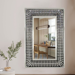 Miroir mural rectangulaire moderne en promotion, grand miroir <span class=keywords><strong>d</strong></span>écoratif de salon pleine longueur, avec cristaux étincelants effet diamant, à suspendre - Product Image 2