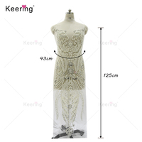 Applique en dentelle argentée pour tissu de mariage, motifs de broderie complets sur tout le corps, applique en cristal pour corsage, WDP-069