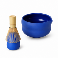 Ensemble de bols à matcha en céramique bleu Klein mat personnalisé avec bec verseur, Chawan japonais OEM avec bec verseur et support assorti pour fouet à matcha