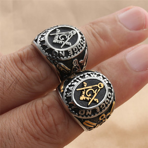 Freemason <b>Rings</b> Men's Titanium Steel Geometric Retro Punk Style <b>Silver</b> Gold Color Gift Jewelry - Product Image 3
