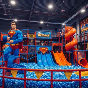 สนามเด็กเล่นในร่มสไตล์ซูเปอร์แมน อุปกรณ์สวนสนุกสำหรับเด็ก พร้อมสไลเดอร์ บ่อบอล และเกมต่างๆ - Product Image 2