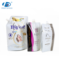 Pochette souple personnalisée avec bec verseur pour emballage de lessive liquide, refermable, en plastique compressible