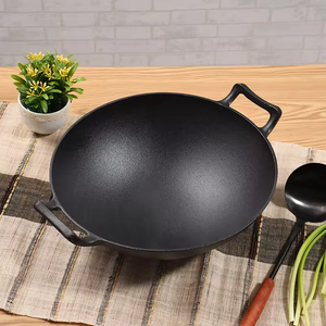 <span class=keywords><strong>Wok</strong></span> à gaz commercial robuste chinois traditionnel noir Double oreille antiadhésif en fonte <span class=keywords><strong>Wok</strong></span> pour Restaurant cuisine Camp extérieur - Product Image 1