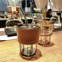 Tasse à café en verre en forme de bambou de 400 ml-450 ml avec paille et couvercle, 14 oz, fabriquée en usine, tasses à lait en verre, tasses à thé pour enfants, personnalisables