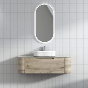 Mueble de Baño de Lujo Ovalado, Montado en la Pared, con Rejilla Curva de Roble, con Lavabo de Cerámica y Placa de <span class=keywords><strong>Roca</strong></span> - Product Image 5