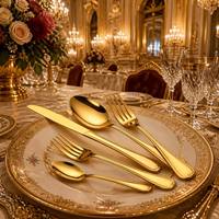 Ensemble de couverts de luxe royal en acier inoxydable doré, 5 pièces, poli miroir, style palais, pour banquets et mariages au Moyen-Orient