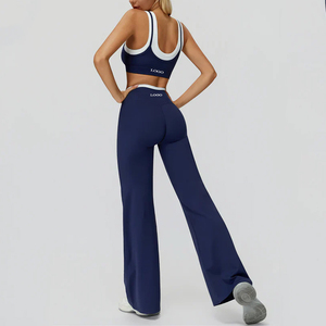 Custom Logo 2 Piece Yoga Wear Set Manufacture Women Color Block Double Layer Sports Bra &amp; High Waist <strong>Flare</strong> <strong>Leggings</strong> for Gym - Product Image 2