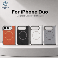 Nouvelle coque de téléphone pliable pour iPhone Duo, Housse en cuir magnétique à texture unie, Coque de protection artisanale