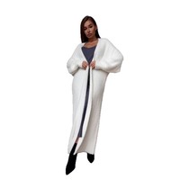 Herbst Winter Atmungsaktiver Langer Cardigan Damen Kunstnerz Weißer Strick Oversize Pullover Mantel Maxi V-Ausschnitt Lässig Locker Polyester