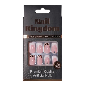 Nouveau style – Autocollants imprimés français portables, diamants pré-dessinés, French manucure simple, <span class=keywords><strong>faux</strong></span> ongles courts, 24 pièces - Product Image 6