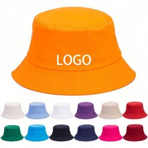 Custom Logo <b>Sun</b> Summer Beach Adult Cotton Plain Black <b>Man</b> Woman Flat Brim Fisherman Bucket <b>Hat</b> Multiple Colors - Product Image 1