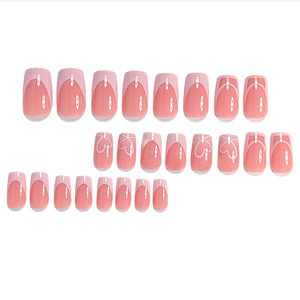 Faux ongles longs réutilisables pré-finis, style French Press, base nude, motif ligne artistique, couleur café au lait, pour usage quotidien et fêtes, vente en gros - Product Image 3