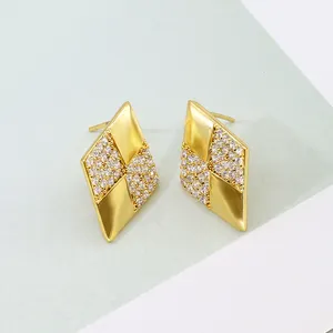 Wholesale Mexican Fashion Jewelry 18k Gold Plated Cubic Zirconia Geometric Big Stud Earrings For Women