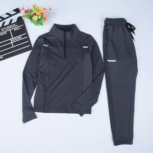 Детский спортивный костюм унисекс для осени и зимы, быстросохнущий, из спандекса/полиэстера, с воротником-стойкой, однотонный, с длинными рукавами, для активного отдыха - Product Image 3