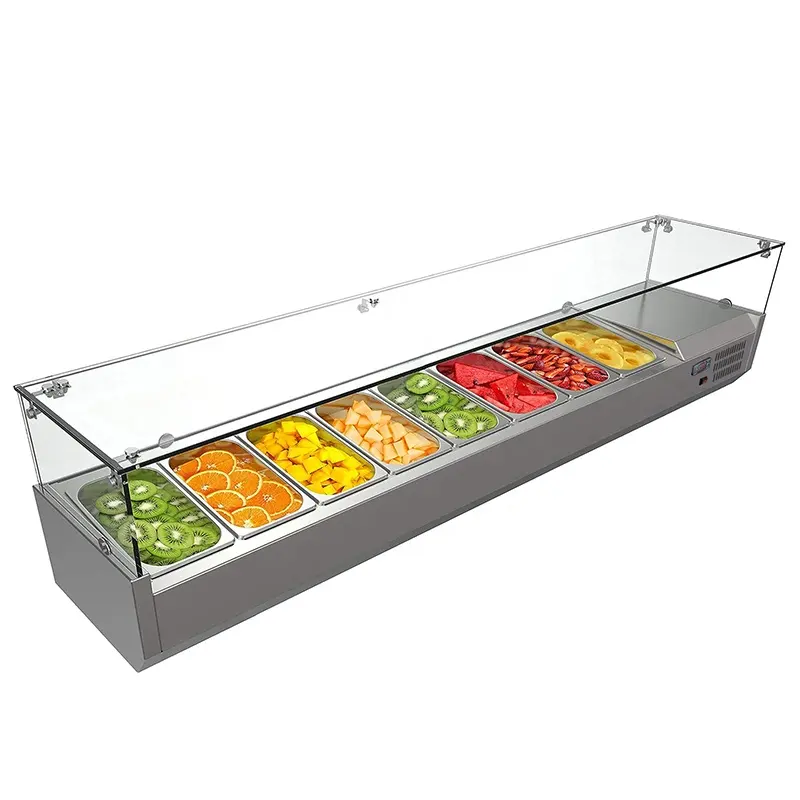 Tezgah salata barı Catering sebze ekran buzdolabı mutfak ekipmanları 1/3GN plaka meyve salata buzdolabı