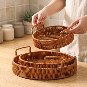 Paniers ronds en rotin empilables avec poignées - Product Image 4