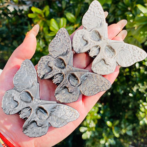 Grosir alami dipoles kupu-kupu kristal ukiran penyembuhan perak batu Obsidian permata tengkorak ukiran ornamen untuk dekorasi - Product Image 3
