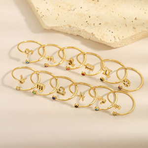 Anillos de Zodiaco Ajustables de Acero Inoxidable 316L con Baño de Oro PVD de 14k y 18k, con Circonitas, para Mujer, Venta al Por Mayor, Personalizados, Resistentes al Deslustre - Product Image 2