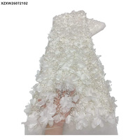 Magnifique tissu en dentelle française brodé de fleurs rouges, avec des paillettes, des perles et des appliques de fleurs 3D, pour robe de mariée