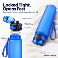Bouteille d'eau Tritan anti-fuite 500 ml avec couvercle à bouton-poussoir, gourde de sport à boire directement avec sangle de poignet