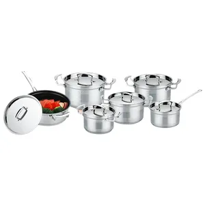 Oem fabricante de panelas antiaderentes 12pcs, conjunto de panelas de aço inoxidável para cozinhar potes e panelas