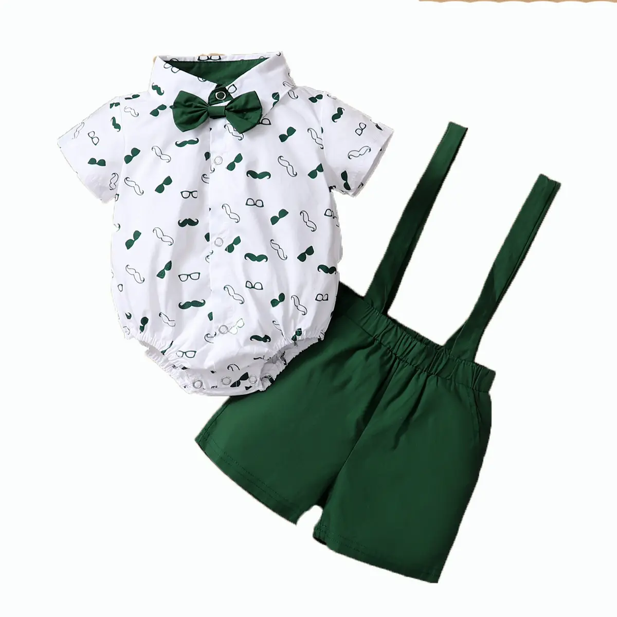 Pamuk Boy giyim setleri yaz Set çocuk kısa kollu baskılı Romper gömlek askı şort yürüyor giyim bebek giysileri