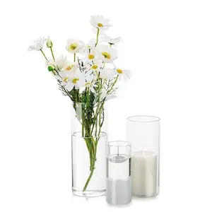 Vas silinder kaca bunga transparan, hiasan pernikahan mewah 10*70 80 100 cm tinggi untuk tengah meja
