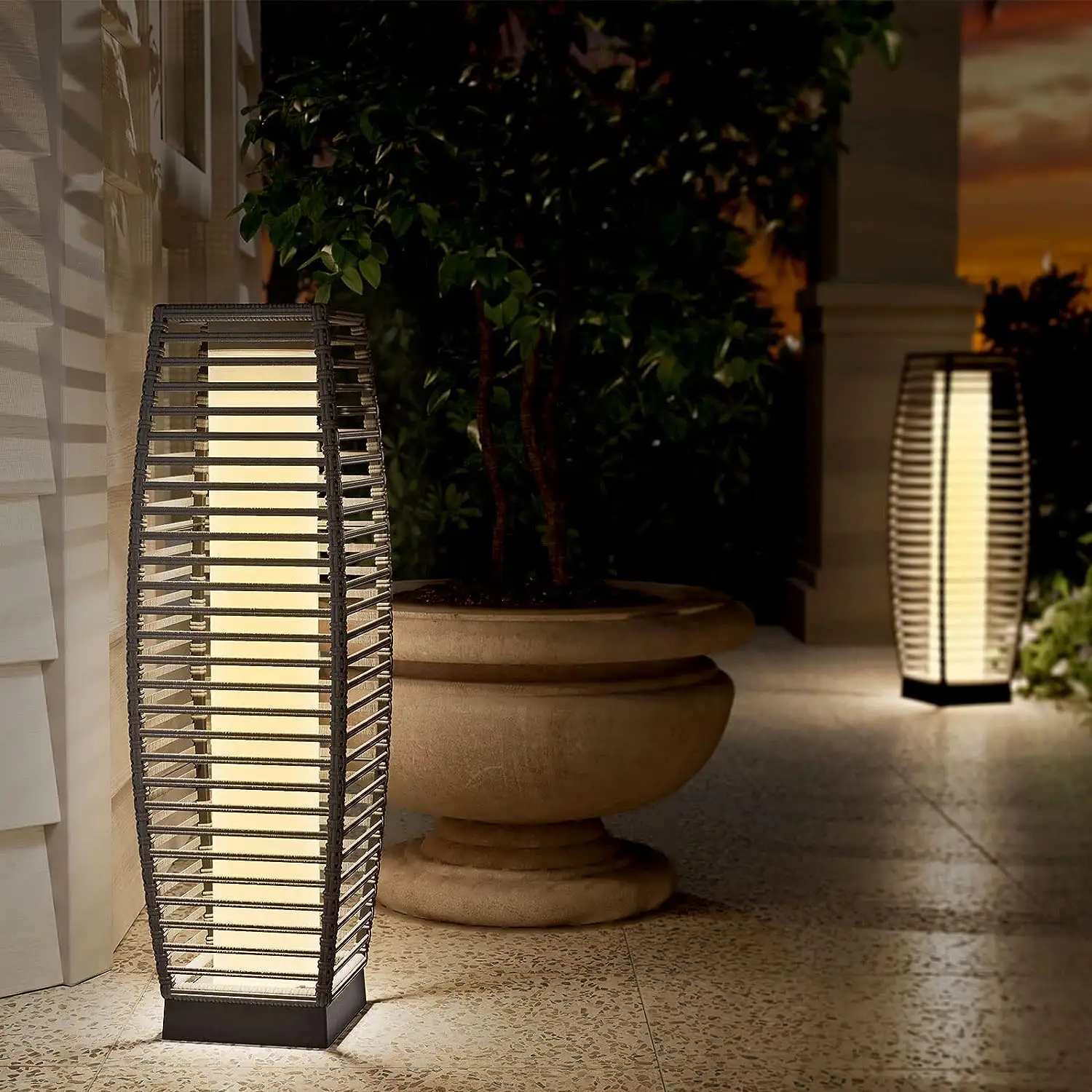 Lampadaire extérieur lampe de patio lumières lanterne à énergie solaire résistant aux intempéries lumières de pont en osier, lampe LED jardin 40 80 18W 160
