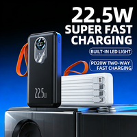 Batterie externe portable haute capacité avec entrée Type-C, logo personnalisé, vente en gros, 20000 mAh, alimentation 22,5 W, charge rapide, affichage LED, double USB