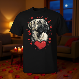 T-shirt chien de berger anatolien, design cœur pour la Saint-Valentin, coton noir, coupe unisexe - Product Image 3