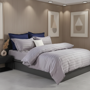 カラーサテンストライプ4点寝具セット 高級ホテル品質 ソフトで快適なベッドシーツセット - Product Image 3