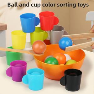لعبة فرز الألوان الخشبية للأطفال ما قبل المدرسة بـ12 لونًا مع أوعية وأكواب وملعقة ومشبك للأطفال من 2-7 سنوات - Product Image 2