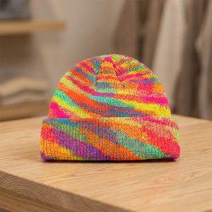 Gorro de Punto a Rayas Coloridas, Gorro de Invierno Acrílico con Puño Acanalado, Unisex, Casual, para Adultos, 56-58CM - Product Image 4