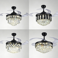 Ventilateur de plafond avec éclairage DUOMEIJU, 42/48/52 pouces, ventilateur de lustre rétractable en cristal, LED à intensité variable, moteur AC, 6 vitesses, 360°