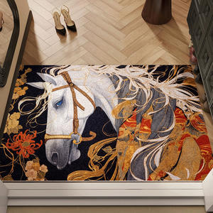 Paillasson rectangulaire en boucle de soie à motif cheval blanc rétro, antidérapant pour intérieur, style design traditionnel - Product Image 5