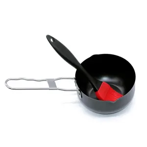 Portable BBQ non stick stainless steel Sauce bowl Pot with Silicon Basting Brush Set