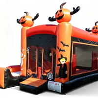 Structure gonflable commerciale à thème citrouille d'Halloween avec toboggan, taille personnalisable