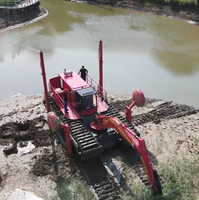 Mini drague amphibie à bras longue portée avec moteur diesel, pompe et boîte de vitesses pour le dragage fluvial