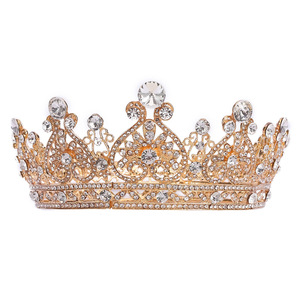 Nouvelle Couronne de Luxe Rétro Euro-Américaine pour Concours de Beauté, Style Baroque, avec Cristaux et Diamants, Grande Tiare Circulaire, Finition Soignée - Product Image 1