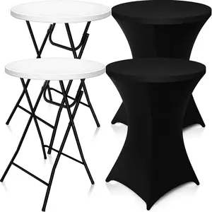 Meja Bar lipat bulat hitam pernikahan acara luar ruangan kualitas tinggi untuk koktail