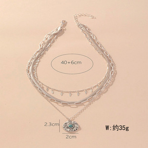Collar con colgante de turquesa de varias capas estilo europeo americano, cadena retro para clavícula, diseño geométrico de estrella, plata tibetana - Product Image 2