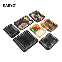 700ML Récipient Alimentaire Jetable Rouge Noir Style Japonais Salade Ronde Donburi Ramen Nouilles Soupe Bol En Plastique avec Couvercle