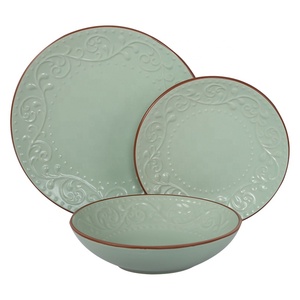 Juego de Platos de Cerámica Directo de Fábrica, Vajilla de Cerámica Doméstica, Diseño en Relieve con Borde Rojo - Product Image 4